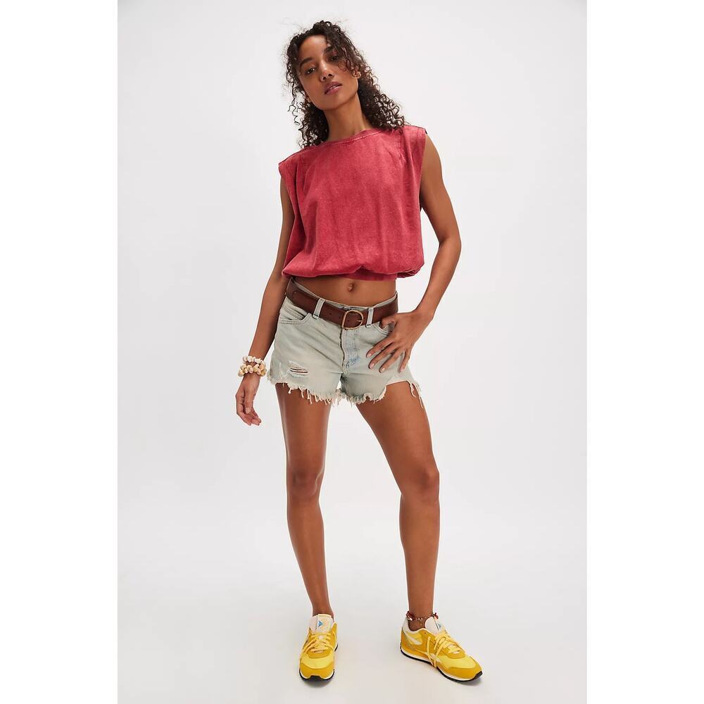 Free People We The Free Boba Girl Tee NWT Washed Red Crop Top L Boho Indie